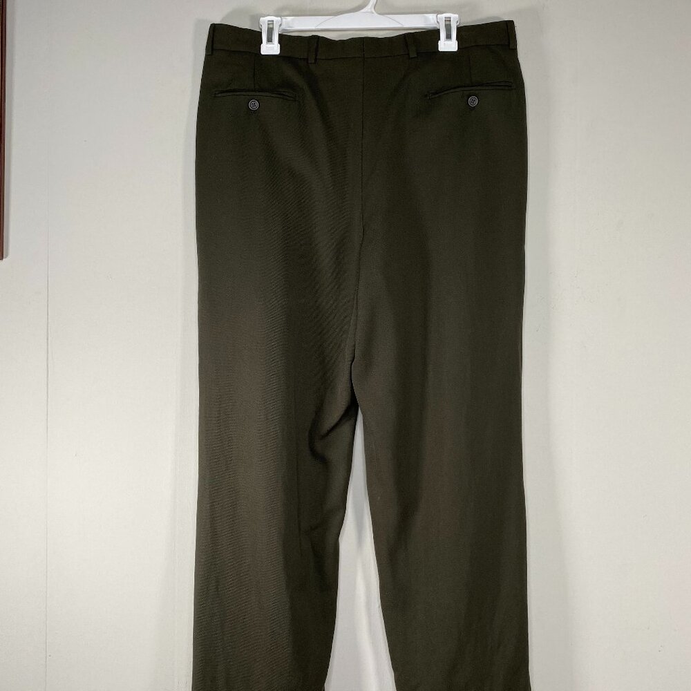 Paul Dione 100% Worsted Wool Pleated Dress Pants Men's 36 Mid Rise Green Office - Picture 2 of 16